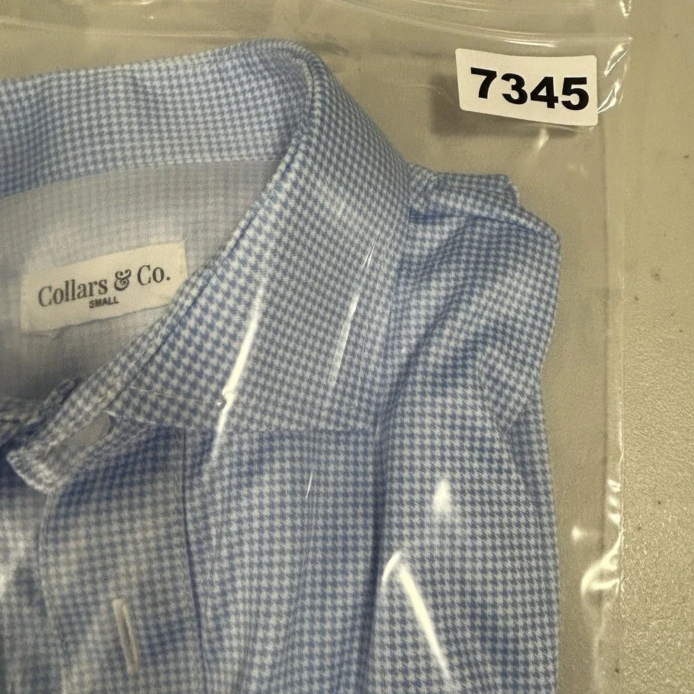 Collars & Co. Golf Polo Shirt Men Size Small Light Blue Gingham‎ Short Sleeve